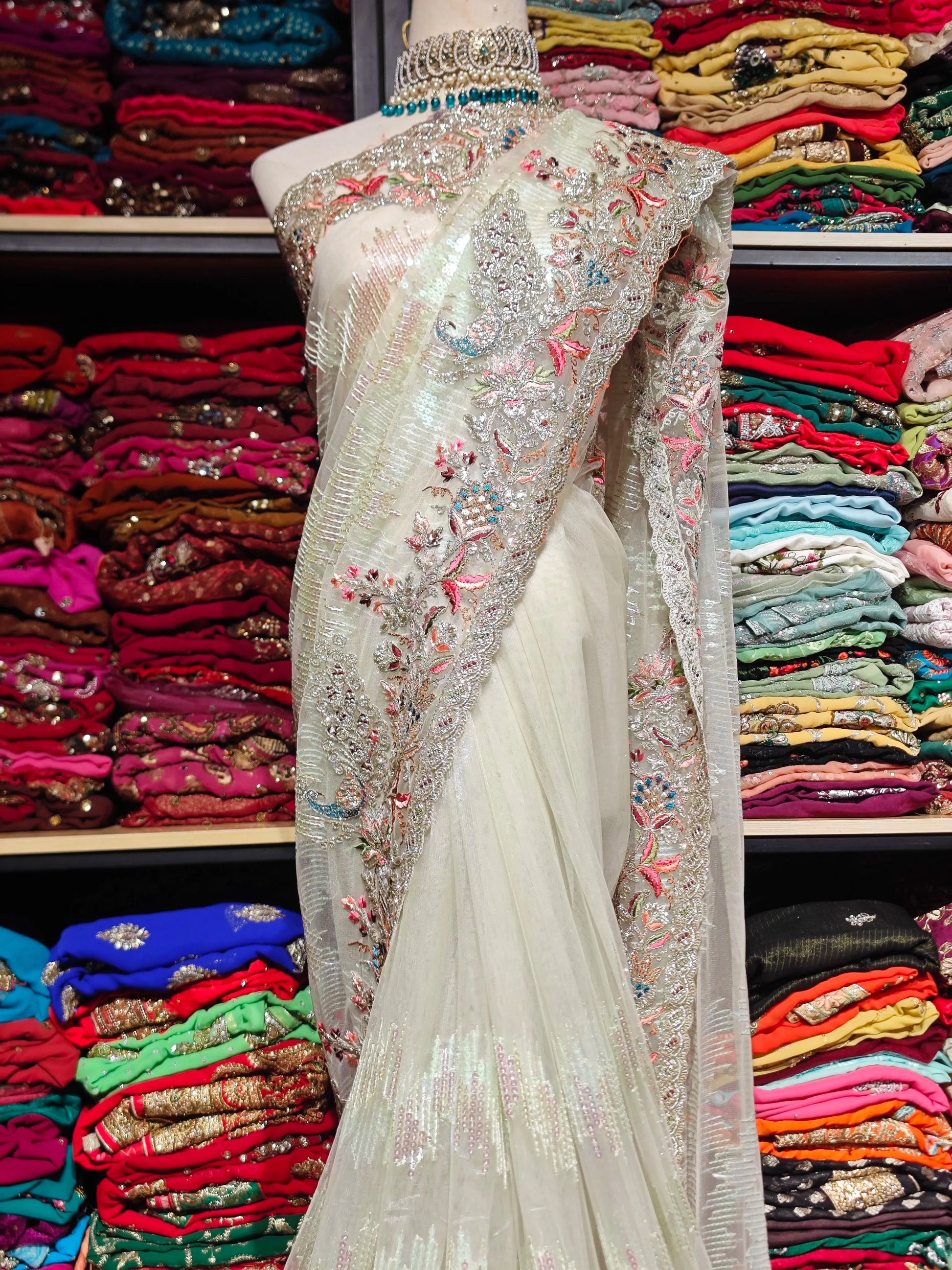 Indian Nepal Handmade Beaded Saree