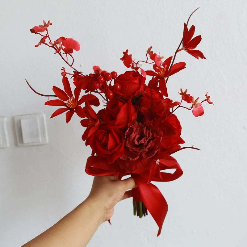 Artificial Wedding Bouquet Forest Style Transparent White Rose