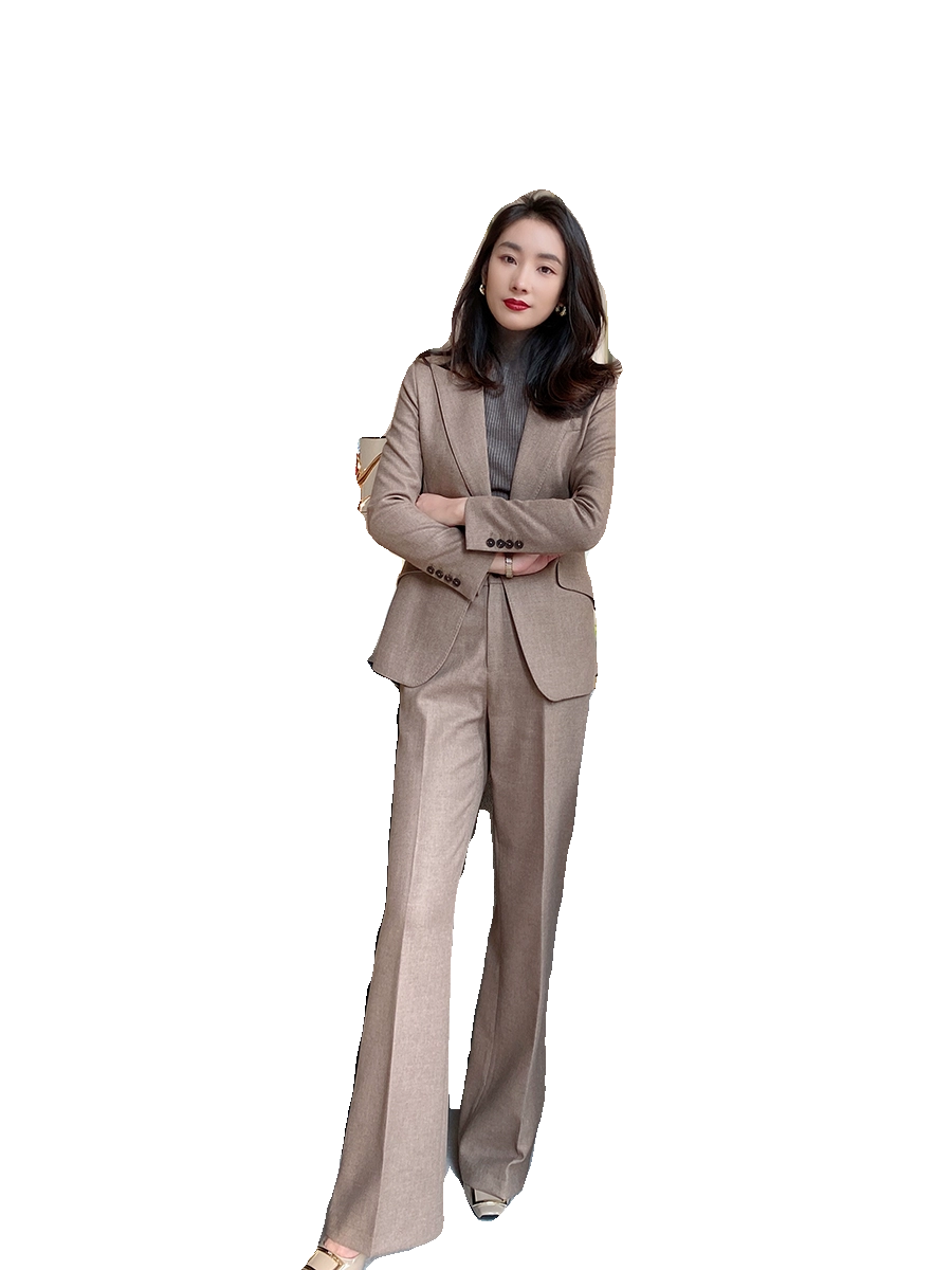 Winter Woolen Oat Coffee Women's Suit Set Loose Pants