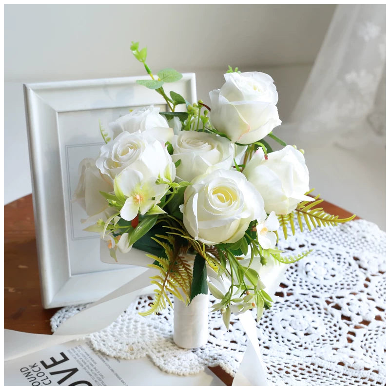 Artificial Wedding Bouquet Forest Style Transparent White Rose