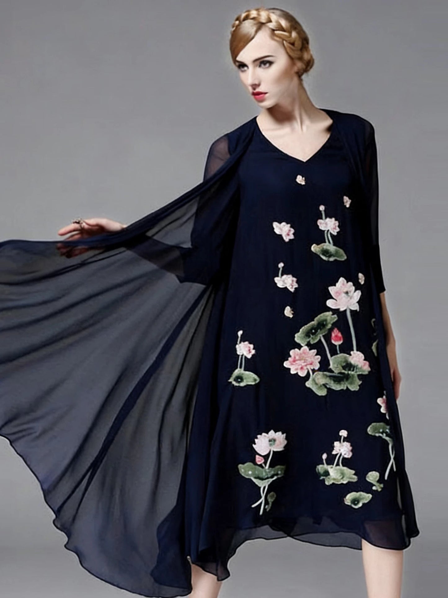 New Chinese Style Summer Dress With Vintage Lotus Embroidery