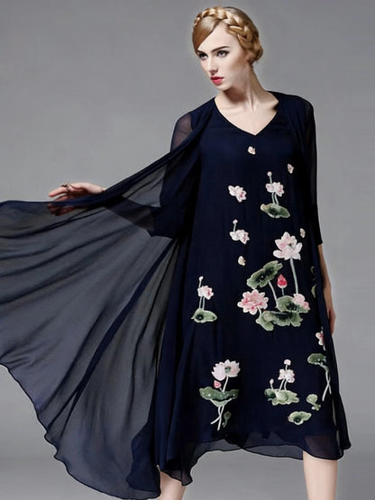 New Chinese Style Summer Dress With Vintage Lotus Embroidery