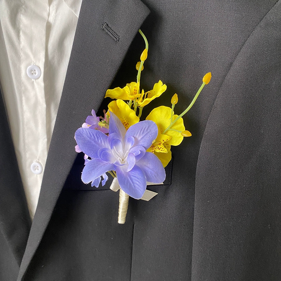 Vibrant Dopamine Color Groom's Corsage Artificial Flower Brooch