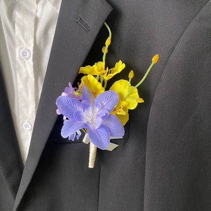 Vibrant Dopamine Color Groom's Corsage Artificial Flower Brooch