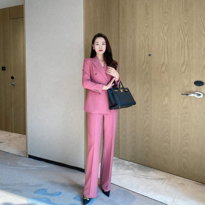 Elegant Fuchsia Spring Blazer and Wide-Leg Pants Set