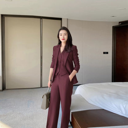 Elegant Winter Suit Set with Red Vest and Trousers
