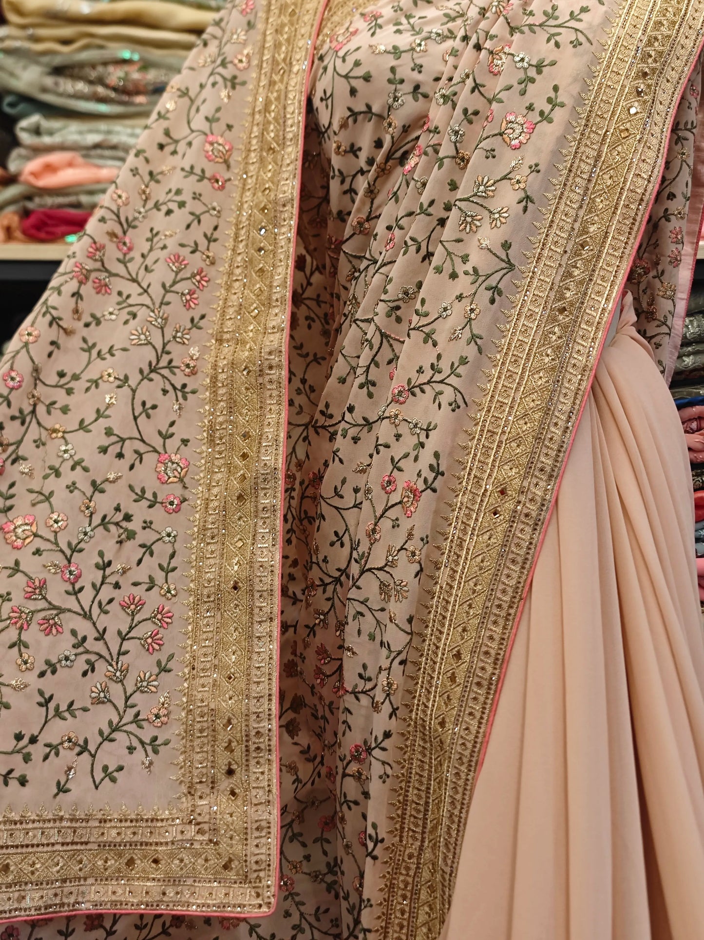 Indian Nude Pink Silk Sari