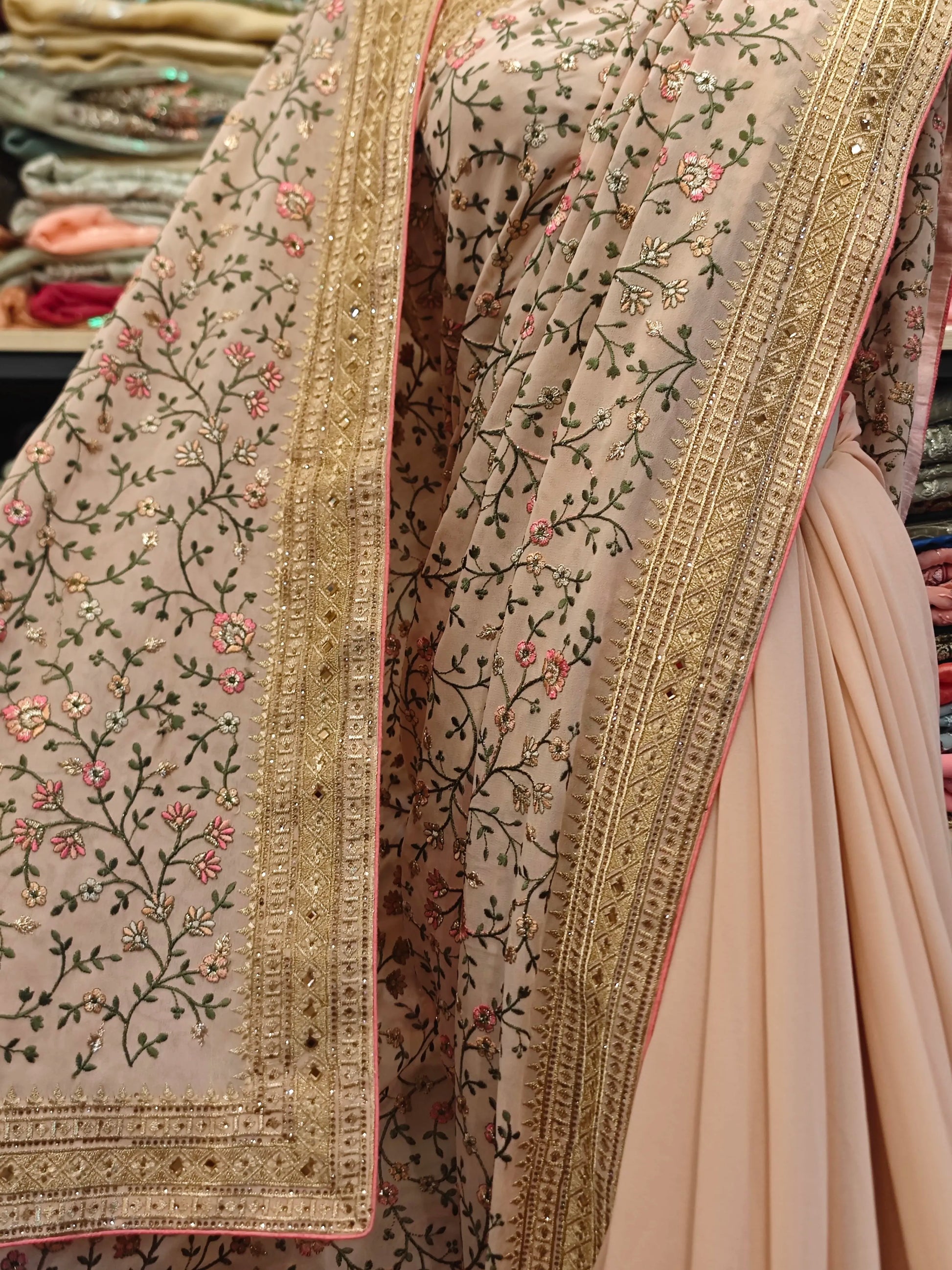 Indian Nude Pink Silk Sari