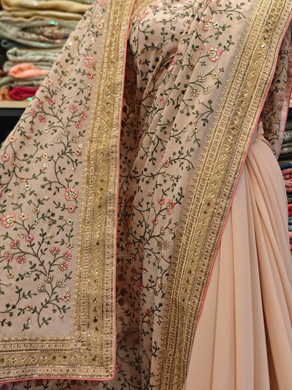 Indian Nude Pink Silk Sari