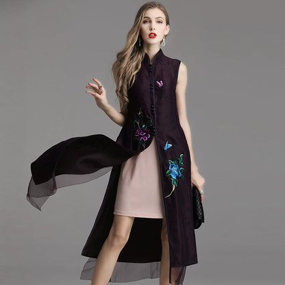 Vintage Chinese Style Silk Embroidered Vest for Women