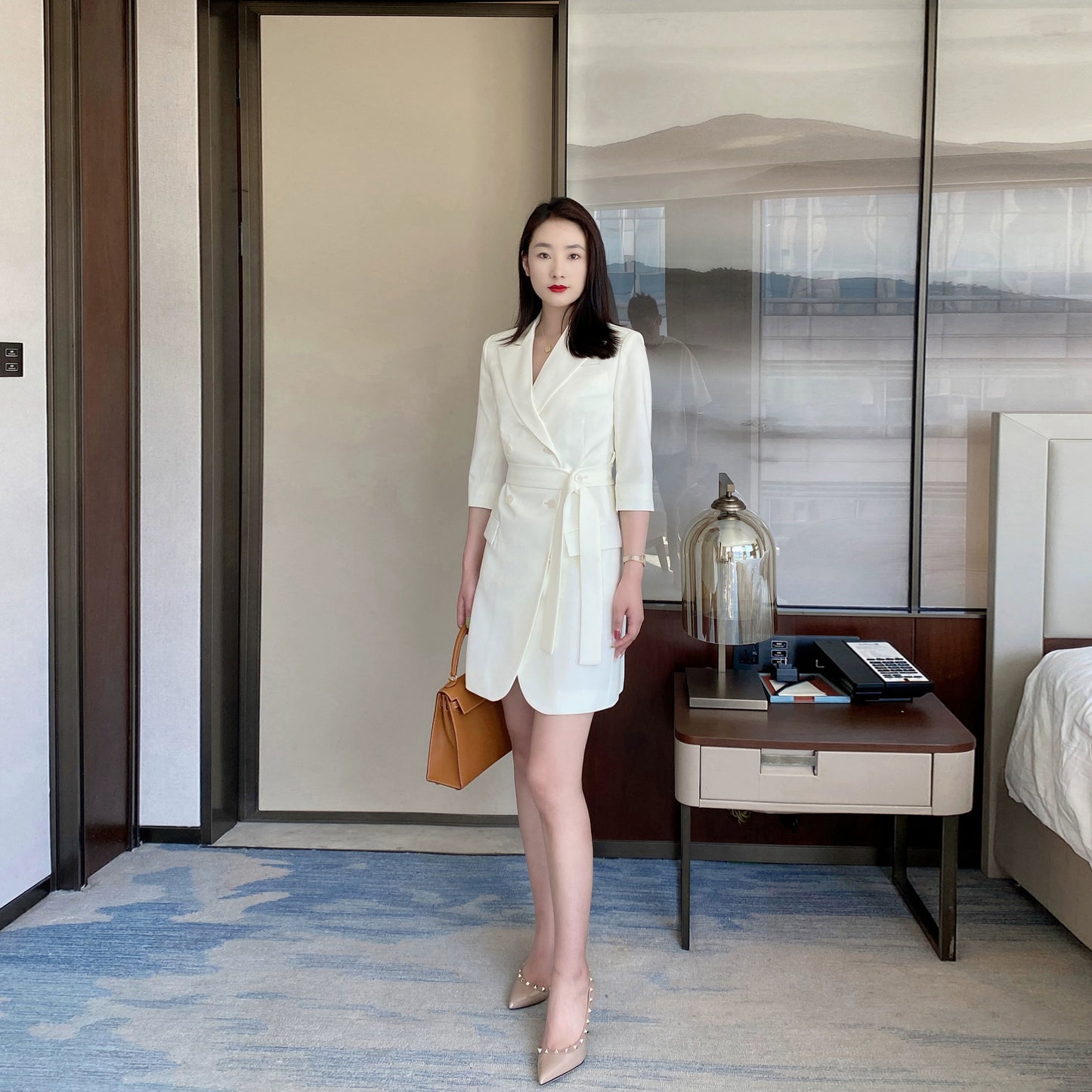 White Summer Classic Suit Jacket with Skirt – Korean Style
