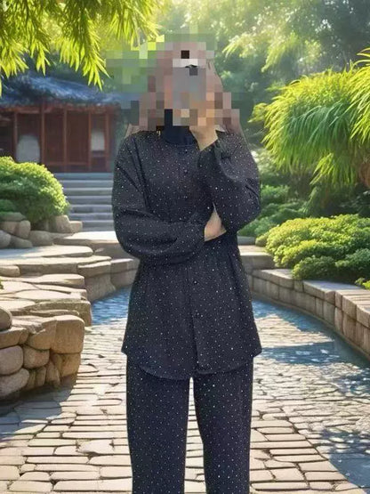 Chinese Style Oversize Fitted Braces Trousers Set