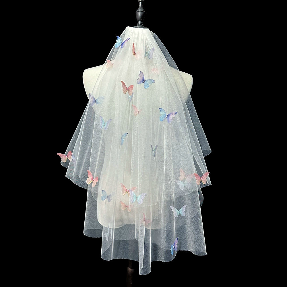 Dopamine Color Butterfly Veil 60-80cm Hair Comb