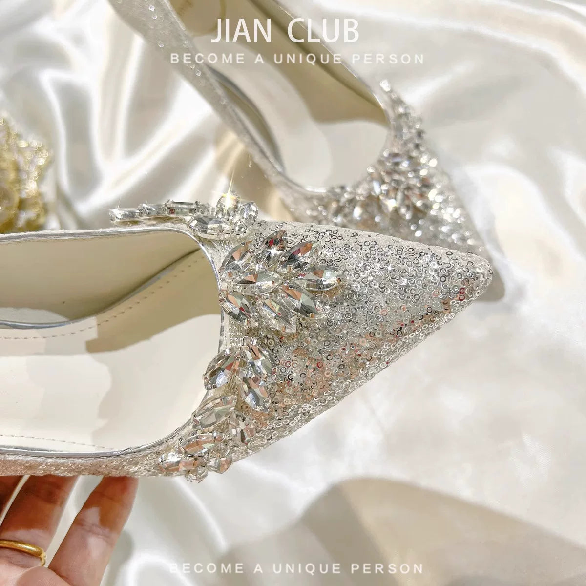Silver Stiletto Wedding Shoes 4cm Heel Crystal Bride