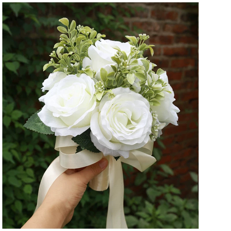 Artificial Wedding Bouquet Forest Style Transparent White Rose