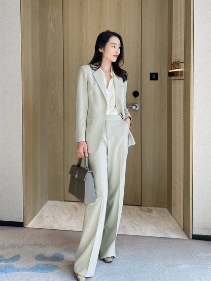 Cream Green Oversized Leisure Suit Set with Straight Trousers