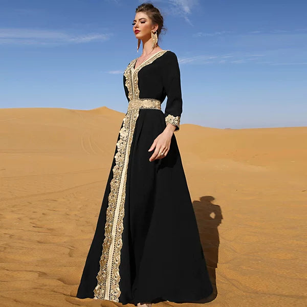 Elegant Retro Evening Dress with High Waist V-Neck