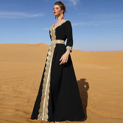 Elegant Retro Evening Dress with High Waist V-Neck