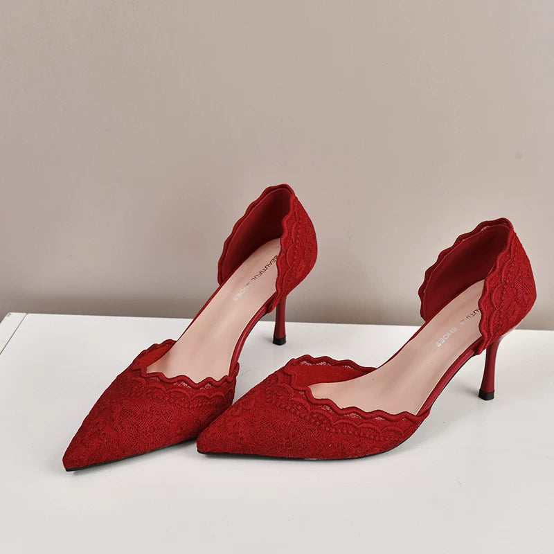 Red Embroidered High Heels for Women 2025 Dual-Wear Bridal Shoes