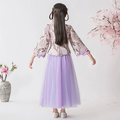 Elegant Girls' Fleece Lined Hanfu Cheongsam Dress: Traditional Chinese New Year Outfit