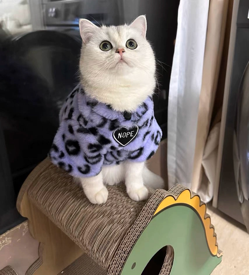 Purple Leopard Plush Winter Warm Pet Sweater for Cats Dogs