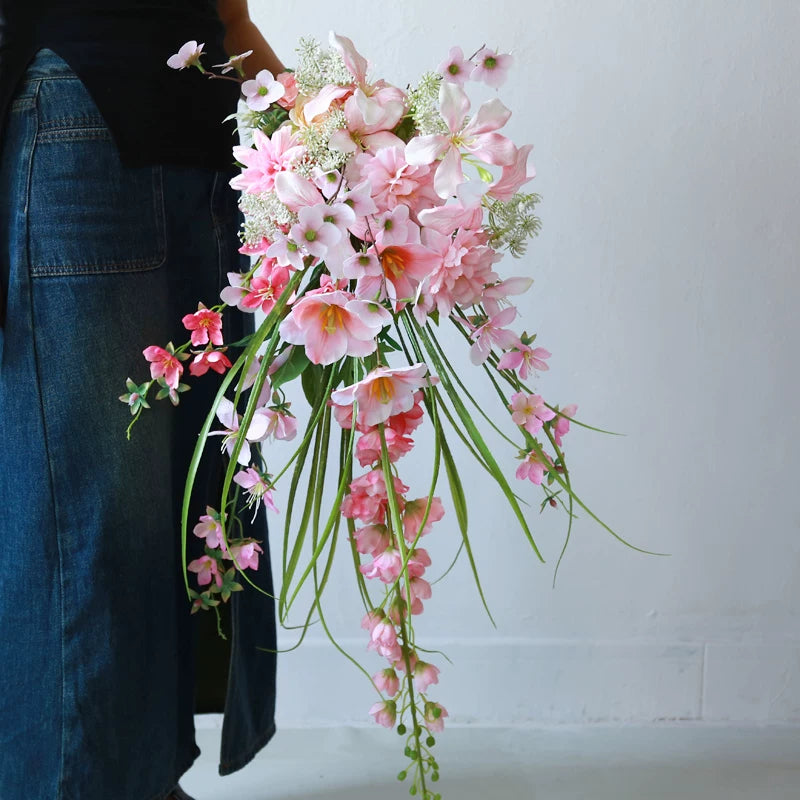 Pink Waterfall Wedding Bouquet Prop Large Artificial Flower