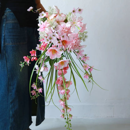 Pink Waterfall Wedding Bouquet Prop Large Artificial Flower