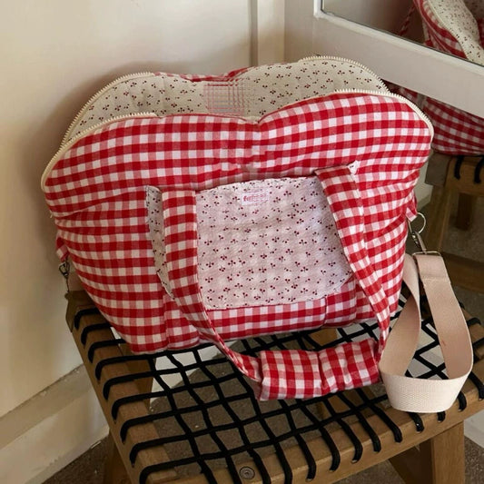 Portable Red Checkered Portable Pet Carrier for Dogs and Cats