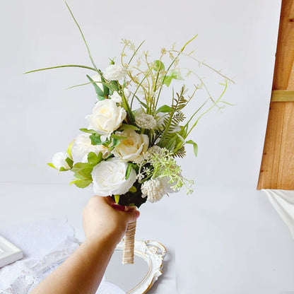 Artificial Wedding Bouquet Forest Style Transparent White Rose