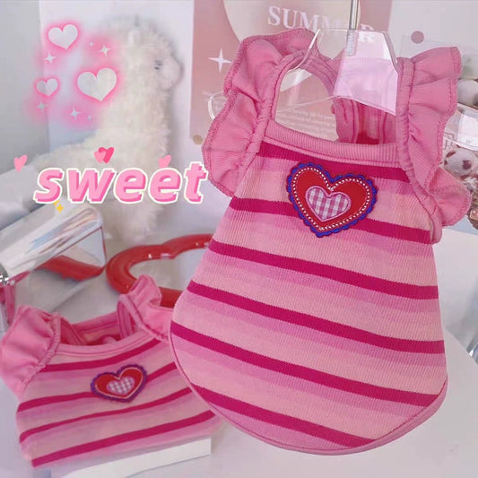 Peach Fans Sweetheart Summer Embroidered Elastic Striped Pet Vest
