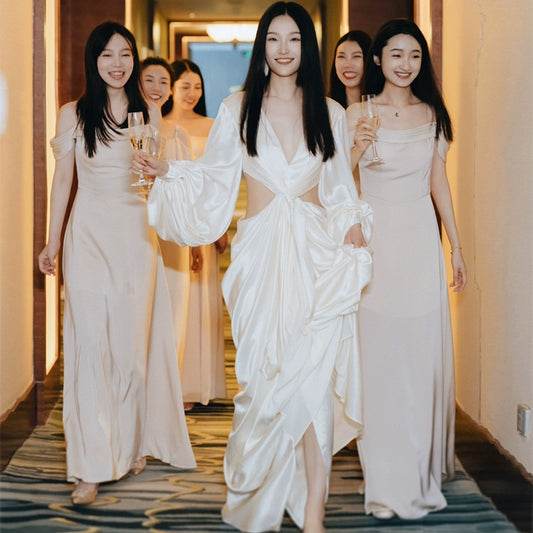 Champagne Colored Fitted Bridesmaid Dress