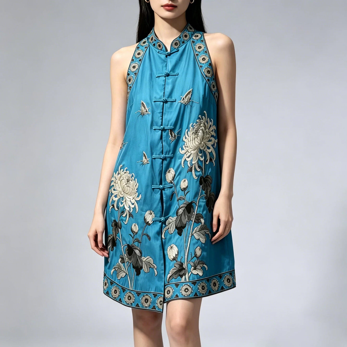 Vintage Chinese Style Tencel Embroidered Mid-Length Plus Size Sleeveless Vest