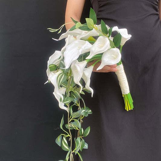 Elegant Water Drop Handheld Calla Lily Bouquet – Purple 38×25cm