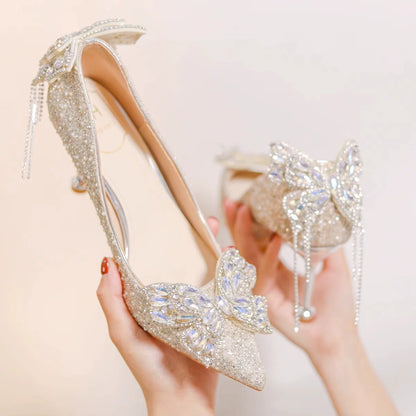 Silver Crystal Bridal High Heel Shoes 2025 6cm/8cm