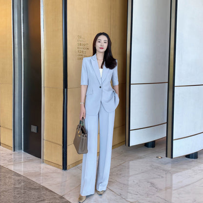 Moon Gray Slim Fit Summer Suit Jacket & Trousers Set