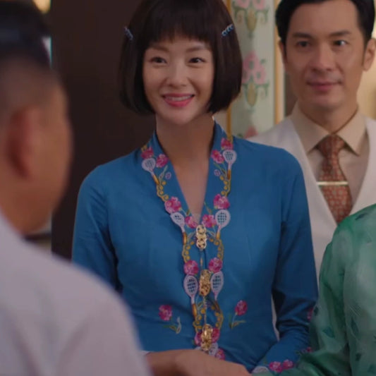 Emerald Blue Embroidered Fitted Shirt