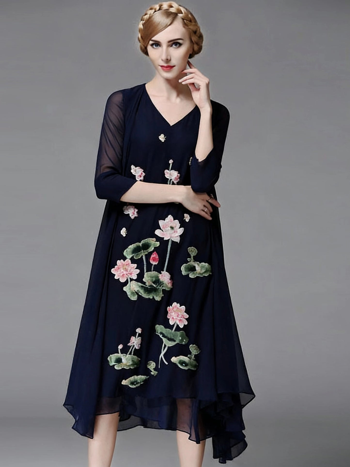 New Chinese Style Summer Dress With Vintage Lotus Embroidery