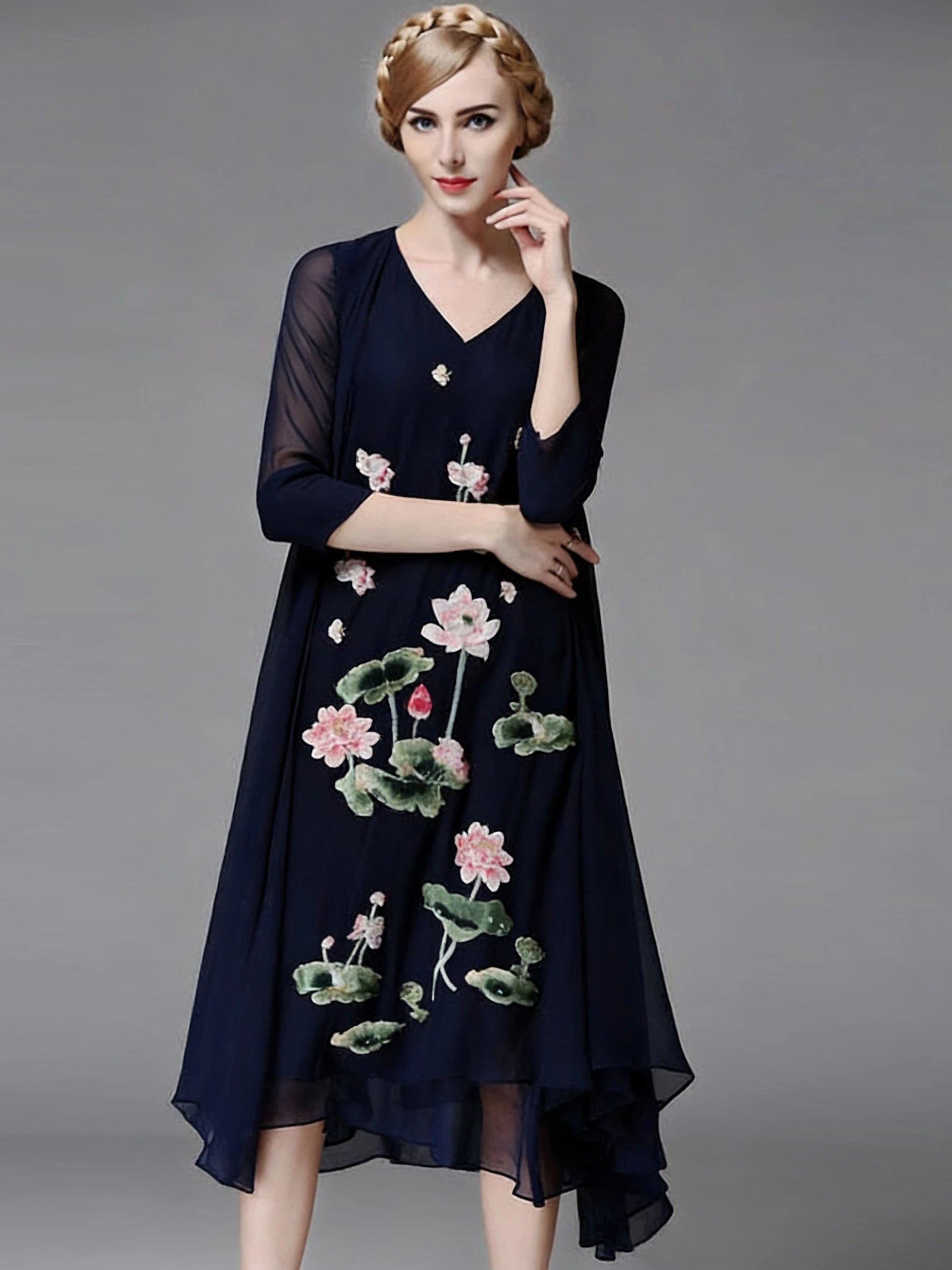 New Chinese Style Summer Dress With Vintage Lotus Embroidery