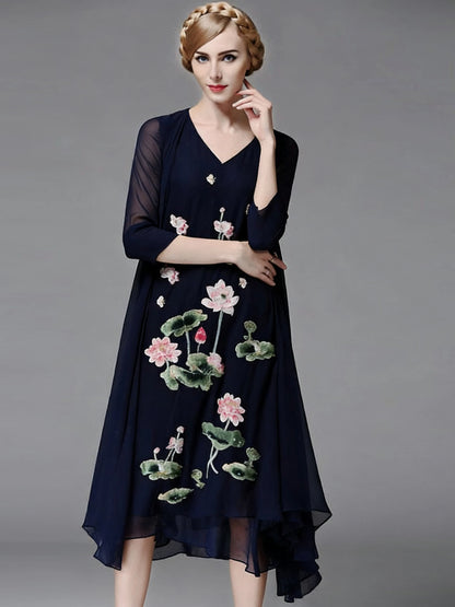 New Chinese Style Summer Dress With Vintage Lotus Embroidery