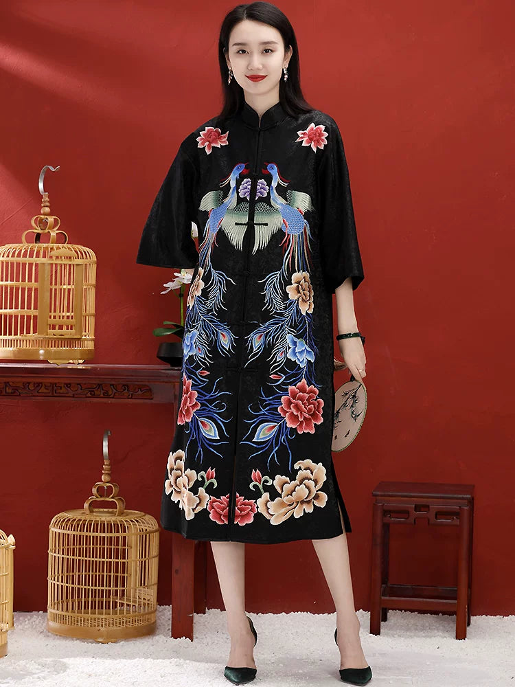 New Chinese Style Women's Mid-Length Jacket With Embroidered Buttons