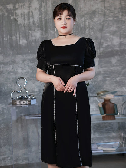 Elegant French Square Neckline A-Line Dress