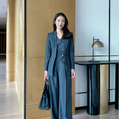 Dark Gray Slim Fit Wool 3-Piece Women's Suit Set