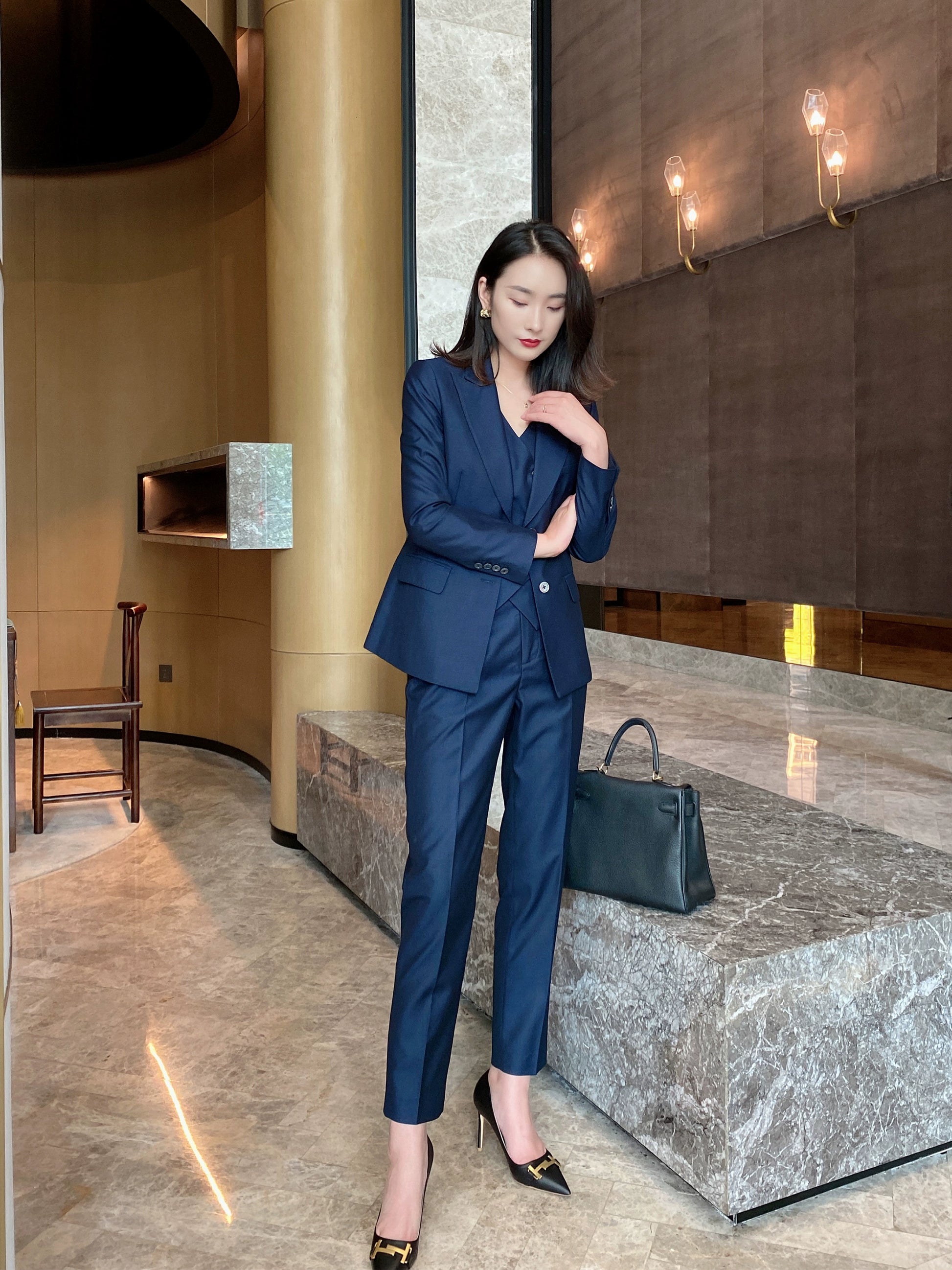 Elegant Spring-Autumn Classic 3-Piece Women's Tailored Suit Set