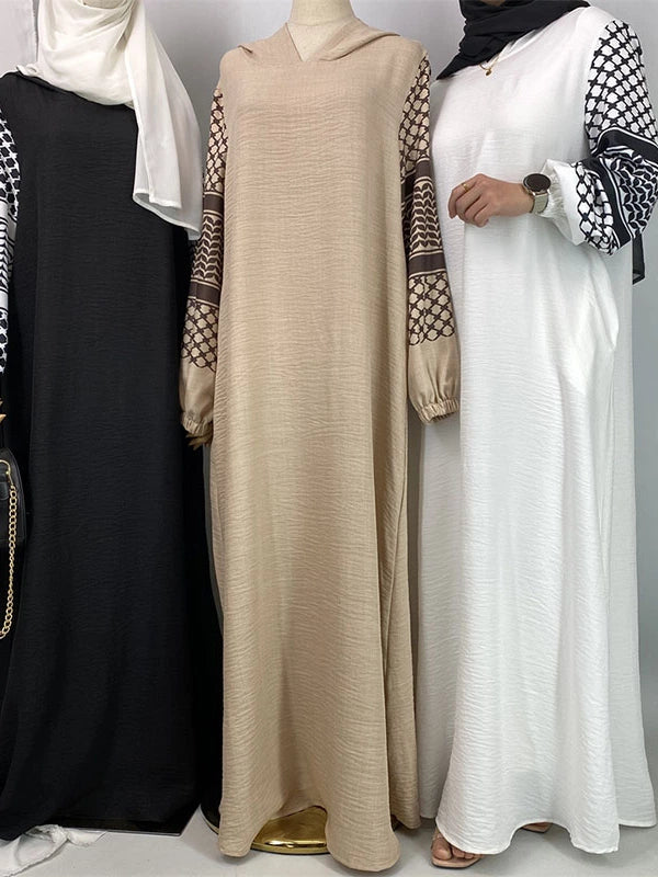 Elegant Turkish?Inspired Long Sleeve Hooded Maxi Skirt with Floral Print