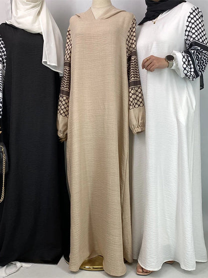Elegant Turkish?Inspired Long Sleeve Hooded Maxi Skirt with Floral Print