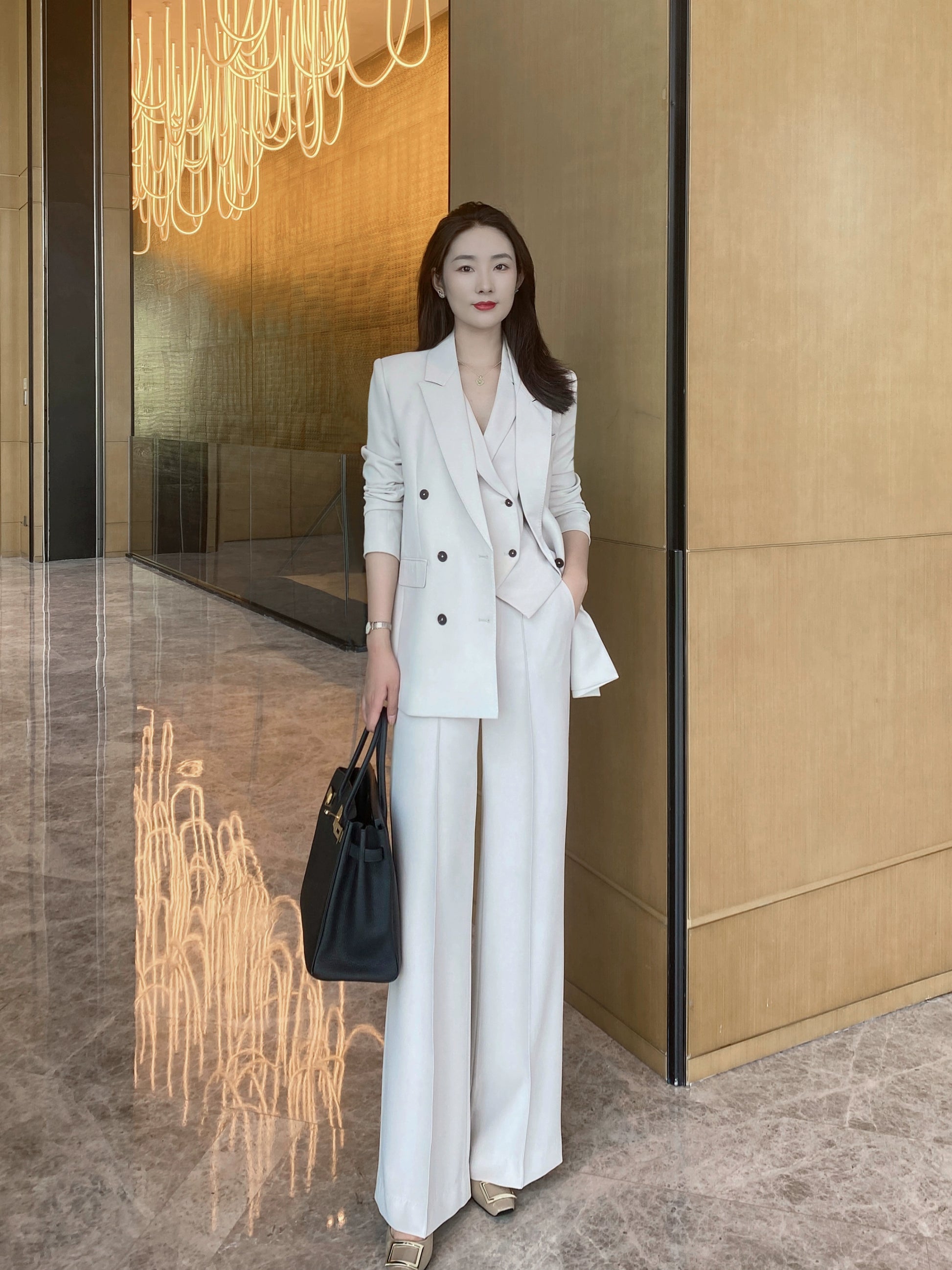 Apricot Gray Women's 3-Piece Suit Set – Jacket Vest Trousers