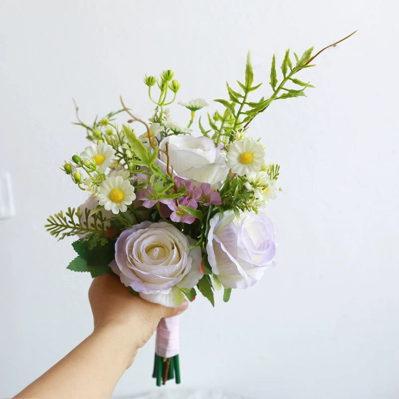 Artificial Wedding Bouquet Forest Style Transparent White Rose
