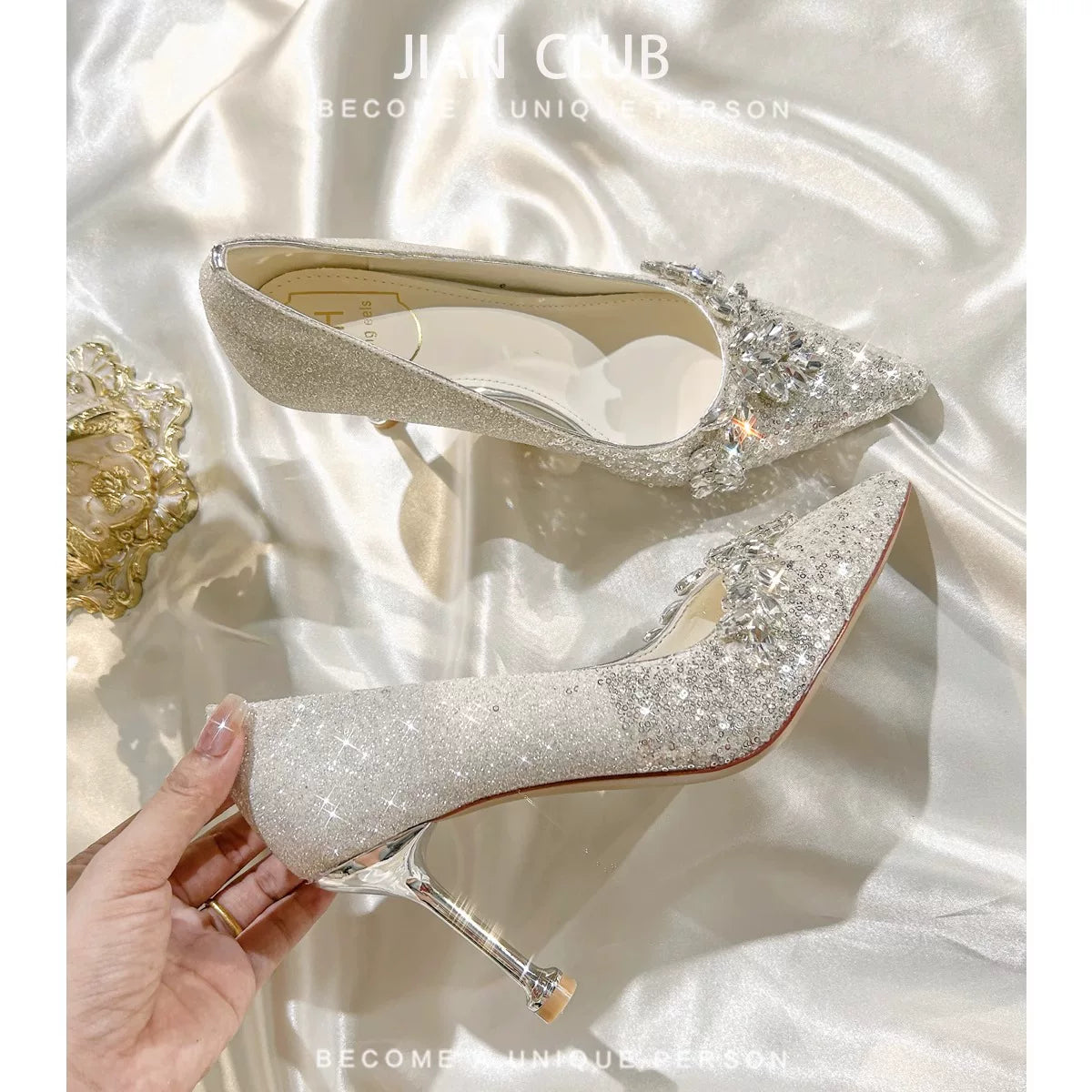 Silver Crystal Engagement Heel With Diamond Detail