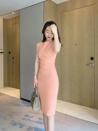 Fuchsia Sleeveless Elegant Fit Dress with Hip Accents