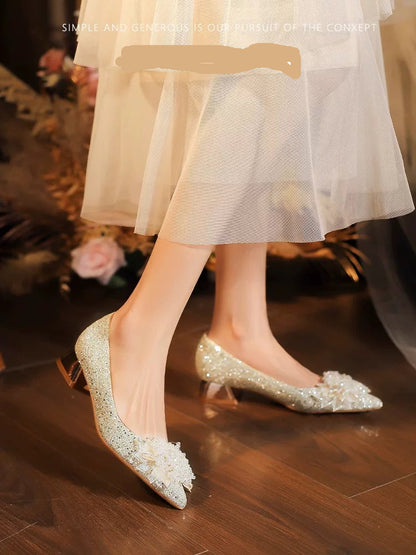 Crystal Bridal Wedding Shoes Dual‑Use Sequined Stiletto 3cm Heel